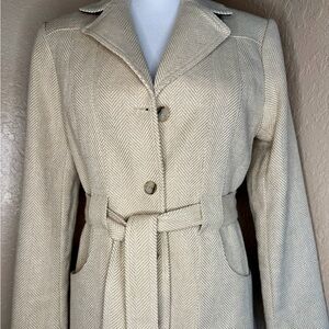 Banana Republic Norfolk cream classic chevron Herringbone Coat linen cotton sz 6
